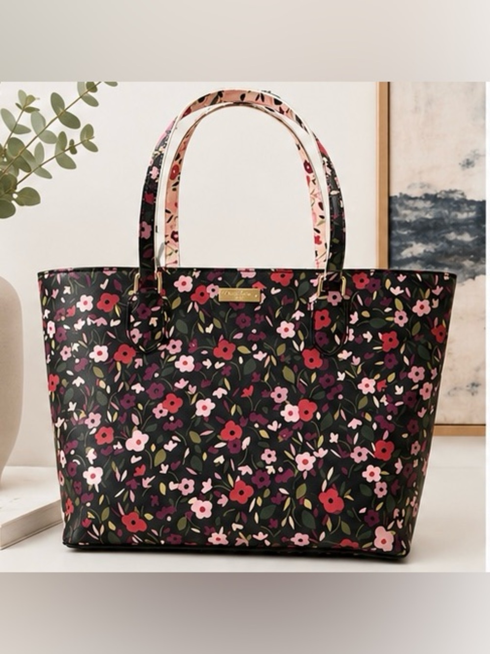 Kate Spade Laurel Way Boho Floral
Daily Tote Bag Black Multi Saffiano Leather